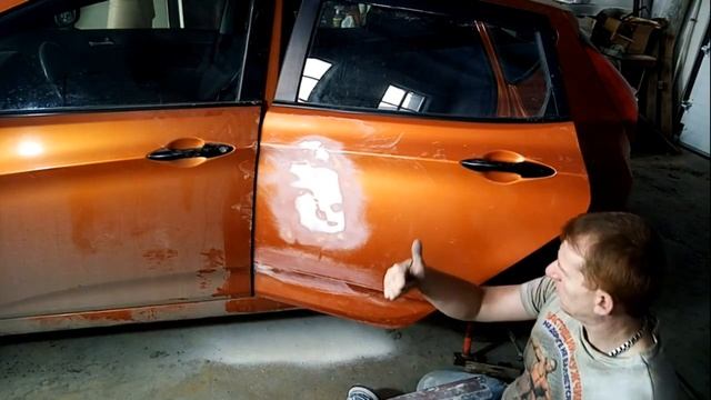 Как новая .Восстановление мятой двери. Хундай Солярис