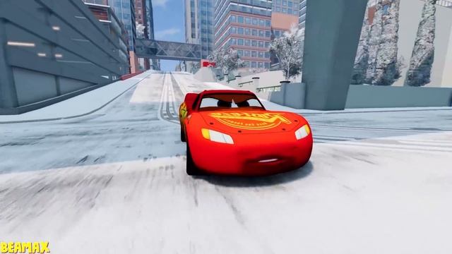 Epic Escape From The Lightning McQueen Eater Giant Bot | McQueen VS Lightning McQueen | BeamNG.Driv