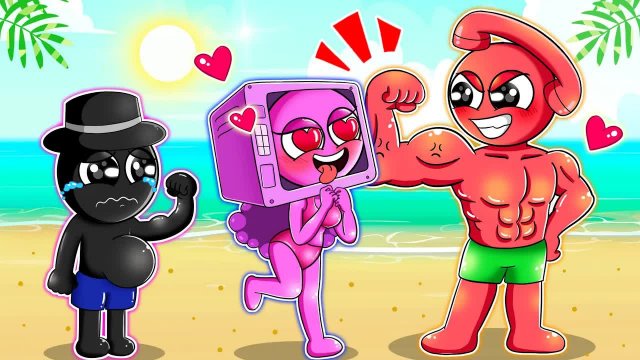 Ревность БЛЭКА! МИКРОВОЛНОВКА влюбляется в мускулы ТЕЛЕ | Мультфильм Спрунки