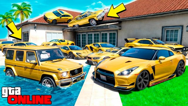 Угнал кучу золотых чит тачек и огромный монстр трак у мажора за 180 сек! Битва воров в ГТА 5 Онлайн