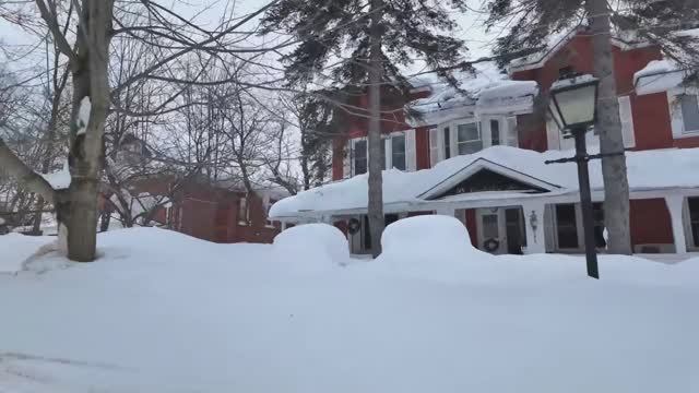 Прогулка по снегу в погребенном под снегом городке - Брейсбридж, Онтарио, Канада
