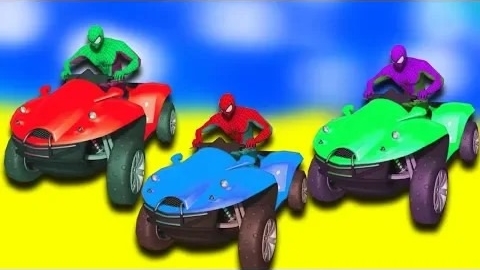 Мультики про Цветные Квадроциклы для детей Мотоциклы и Человек Паук Учим цвета для Малышей