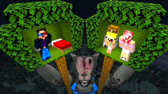 🐺🌳СПРЯТАЛИСЬ НА ДЕРЕВЬЯХ ОТ БОЛЬШОГО СТРАШНОГО ВОЛКА В МАЙНКРАФТ! ШЕДИ ЛЕСКА И НУБИК MINECRAFT