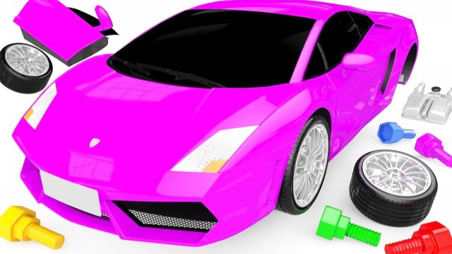 Мультики для детей. Собираем фиолетовую машинку Ламборджини. Смотреть онлайн мультики для малышей