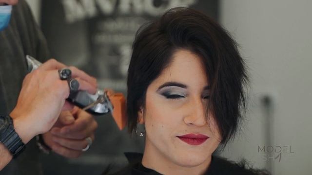 Girl headshave from long hair in barbershop. [Trailer]