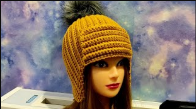 Шапочка с ушками и отворотом крючком.  Шапка поперечным вязанием для начинающих. (720p).mp4