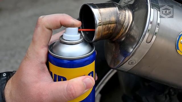WD-40 в глушитель мотоцикла