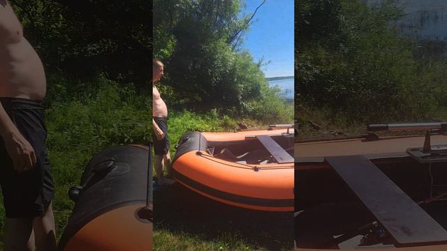 спуск на воду лодки ПВХ Kitt boats 370 НДНД и мотора Tarpon 9.9 на транцевых колёсах.