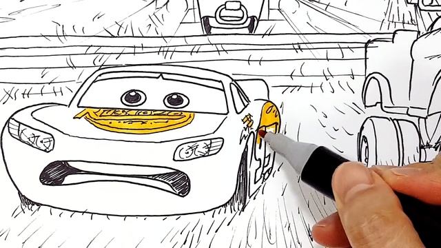 Draw CARS Frank chasing Lightning McQueen and Mater Drawing Coloring Pages for Kids | Tim Tim TV