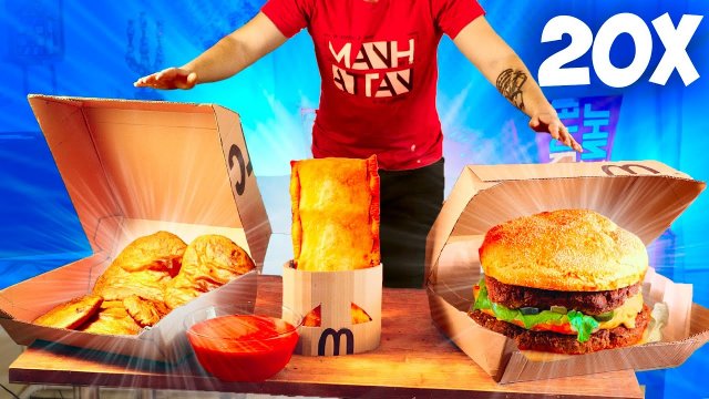 УВЕЛИЧИЛИ МЕНЮ McDonald’s в 20 раз   ОГРОМНЫЙ БИГ МАК    КУРИНЫЕ НАГГЕТСЫ    ПИРОЖОК С ВИШНЕЙ