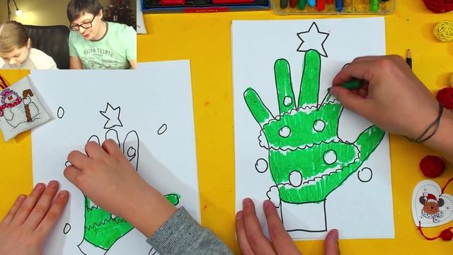 Рисуем ЁЛОЧКУ из РУКУ очень просто РыбаКит папа рисует