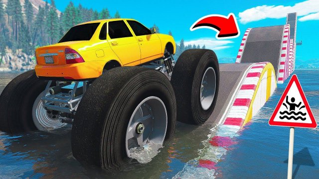 СМОЖЕТ ЛИ ГИГАНТСКИЙ ПРИОРА ПРОЕХАТЬ ВОДНЫЕ КОЧКИ В ГТА 5 МОДЫ! ЭКСПЕРИМЕНТЫ В GTA 5 MODS