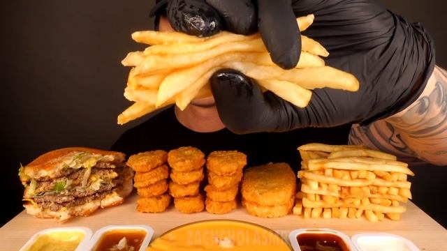 ASMR MUKBANG DOUBLE BIG MAC & CHEESY HASH BROWNS & CHICKEN NUGGETS (No Talking) EATING SOUNDS