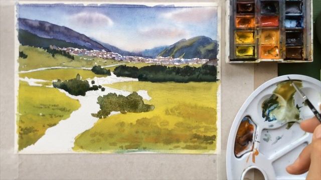 Уроки рисования. Как рисовать пейзаж акварелью. Поэтапное рисование. Акварель для начинающих.