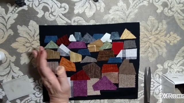 ЛОСКУТНАЯ КАРТИНА лоскутное панно ДОМИКИ ИЗ МЕЛКИХ ЛОСКУТОВ текстильная пицца