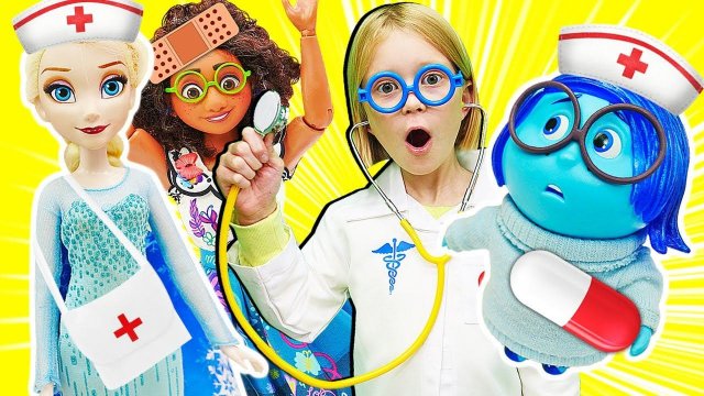Играем в доктора с куклами из мультфильмов Холодное сердце, Головоломка и Энканто! Видео для девочек