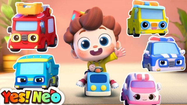 Five Little Cars Song  Fire Truck Police Kids Songs  Yes Neo
