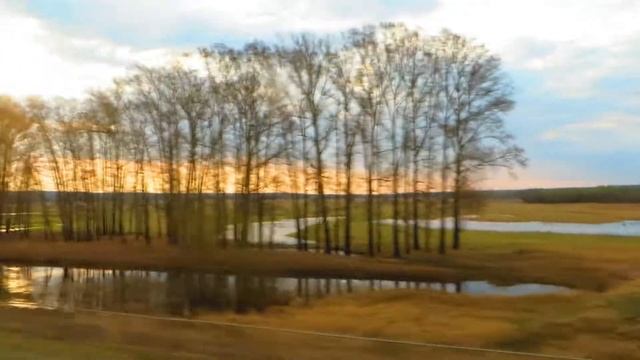 Вид из окна поезда - Боголюбовский луг и церковь Покрова-на-Нерли (п.Боголюбово, Владимирская обл.)