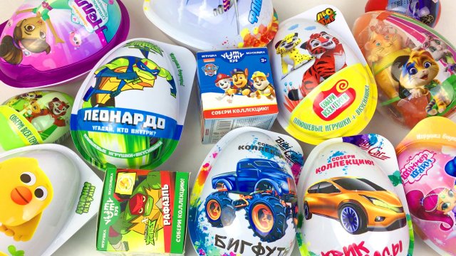 Игрушки из Мультиков Яица с Сюрпризом Распаковка Машинки Черепашки Ниндзя Лео и Тиг