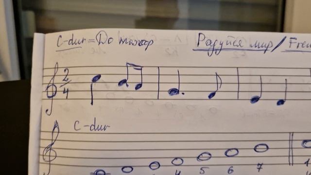 Урок 002 / Нотная грамота / Пишем ноты правильно / Учим C-dur на примере знакомой песни