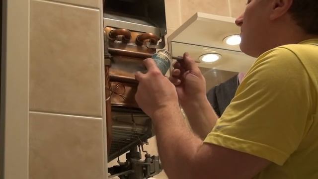 Пайка теплообменника газовой колонки 02