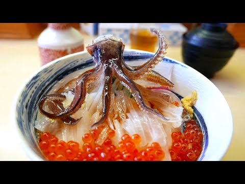 Японская уличная еда - САШИМИ ИЗ ТАНЦУЮЩИХ КАЛЬМАРОВ Хакодате, Японские морепродукты