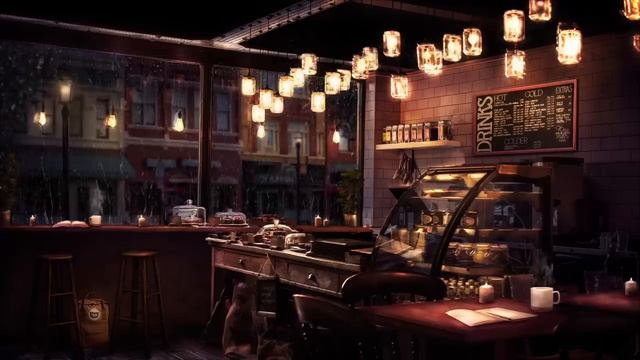 Rainy Night Coffee Shop Ambience with Relaxing Jazz Music and Rain Sounds - 8 Hours