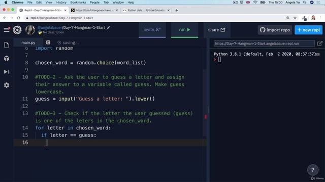 Day 7 - Hangman - 4 Challenge 1 Solution - How to Check the User's Answer