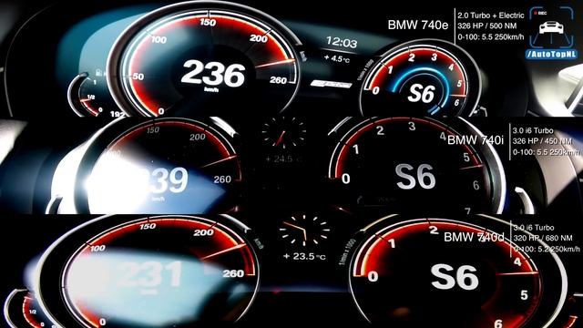 BMW 7 Series 740i vs 740d vs 740e ACCELERATION & TOP SPEED 0-250km/h by AutoTopNL