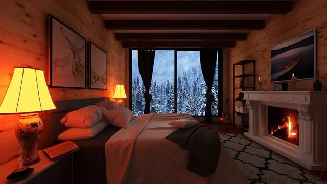 ❄️ Звук вьюги и треск дров в уютной спальне для сна, медитации и релаксации ?| Звук метели 3 часа