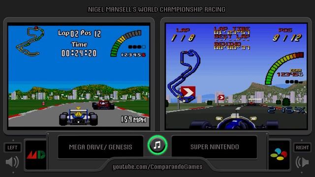 Nigel Mansell's World Championship Racing (Sega Genesis vs Snes) Side by Side Comparison