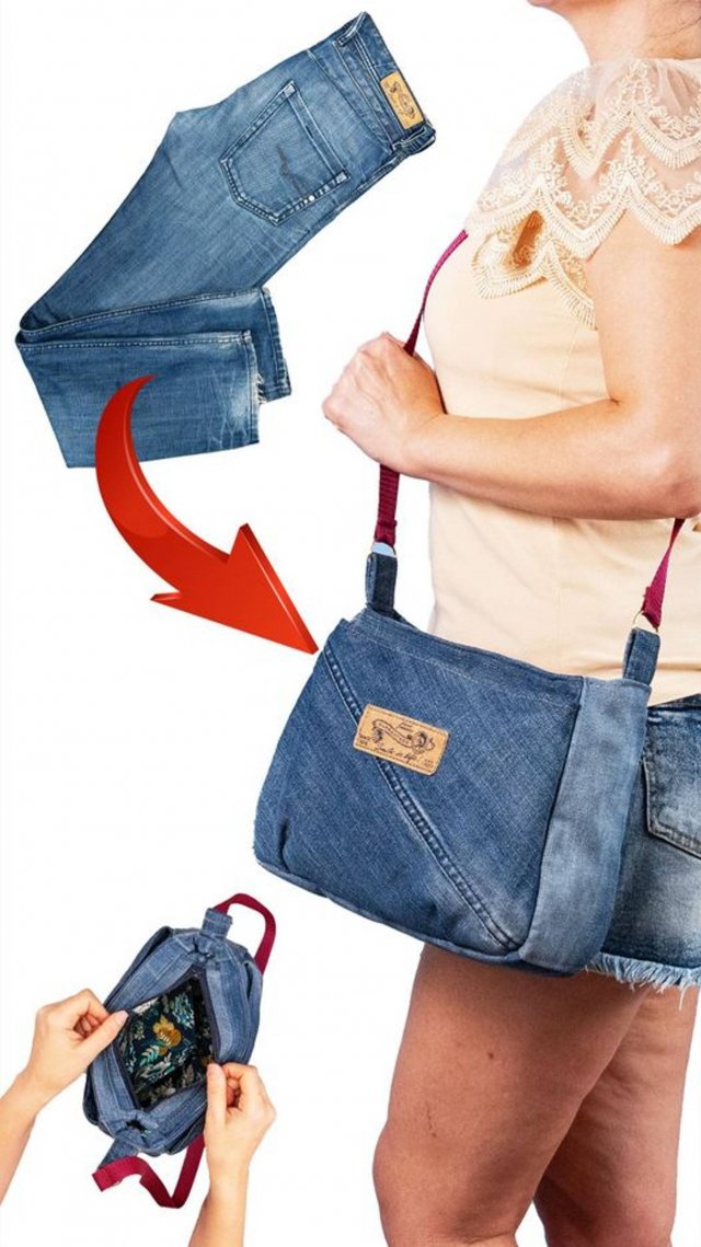 Как легко сшить сумку через плечо своими руками из старых джинсов👜✂️