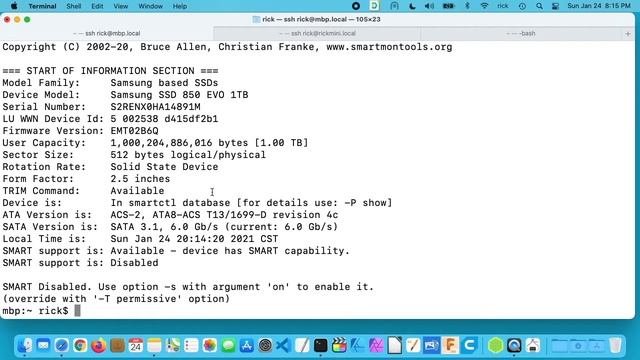 Viewing SSD Stats on Mac using smartmontools (requires MacPorts)