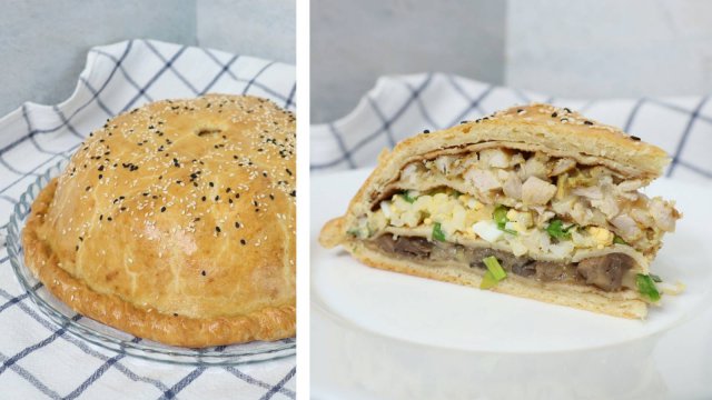 Курник с блинами | Пирог с курицей, грибами и рисом