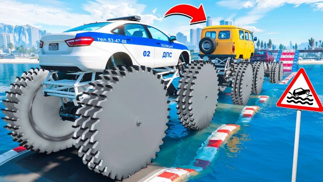 ПРОЕХАЛ ВОДНЫЕ КОЧКИ на ГИГАНТСКИХ МАШИНАХ в ГТА 5 МОДЫ - ЭКСПЕРИМЕНТЫ в GTA 5 MODS