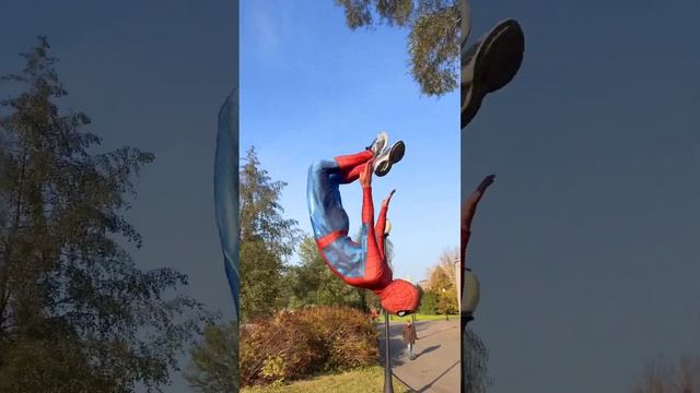 Spiderman does a somersault