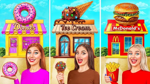 Домики из МакДональдс vs Мороженое vs Пончики | Сумасшедший Челлендж