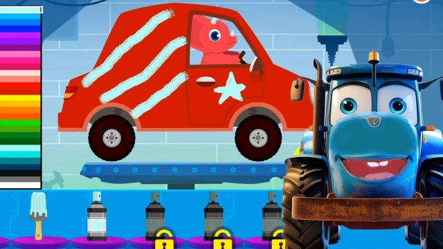 Синий трактор игроман и динозаврик. Игровой мультик про машинки для малышей.