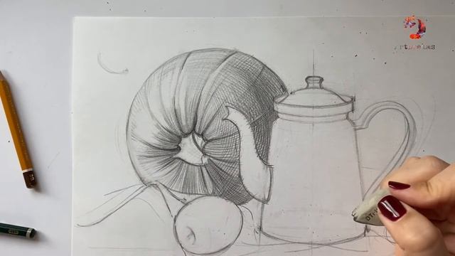 Рисуем Натюрморт С Тыквой и Кувшином на Драпировке Простым Карандашом!