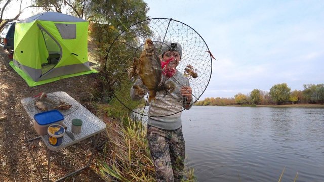 УХ! ДА ТУТ РУКАМИ ЛОВИТЬ МОЖНО. РЫБАЛКА С НОЧЕВКОЙ. Ловля раков. Осенняя рыбалка на донную удочку.
