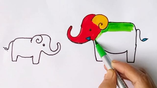 Рисунок слона, раскрашивание  для детей младшего возраста