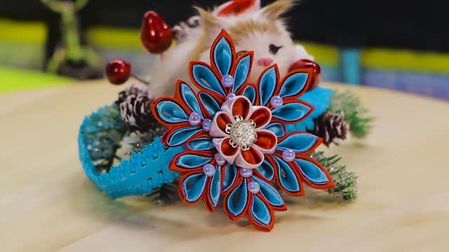 Снежинка Канзаши МК. Новогодняя снежинка из лент. Мария Калугина.