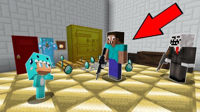 КАК ПРО ЧИТЕРУ И РЕБЕНКУ ОГРАБИТЬ БАНК МАЙНКРАФТ ? ПРОФЕССИОНАЛ И ТРОЛЛИНГ ЛОВУШКА MINECRAFT МУЛЬТИК