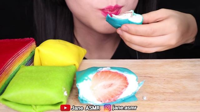 ASMR RAINBOW CREPE CAKE MUKBANG 무지개 크레이프 케이크 먹방 JANE ASMR 제인