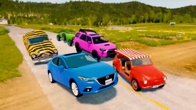 Гонки крутых тачек в игре BeamNG Drive! Поезда, гелик, столкновения! Мультик про тачки