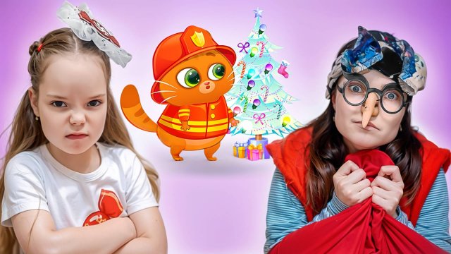 Настя и котик Bubbu в игре на Новый Год | Баба Яга украла елку
