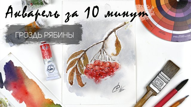 Рисуем веточку рябины акварелью за 17 минут. Быстрые зарисовки. Акварель для новичков