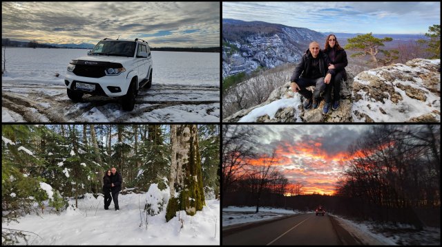 Едем в горы, скользкие подьемы Белый Патрик не смог. Смотровые Гуамки. Лес. 7,01,2025