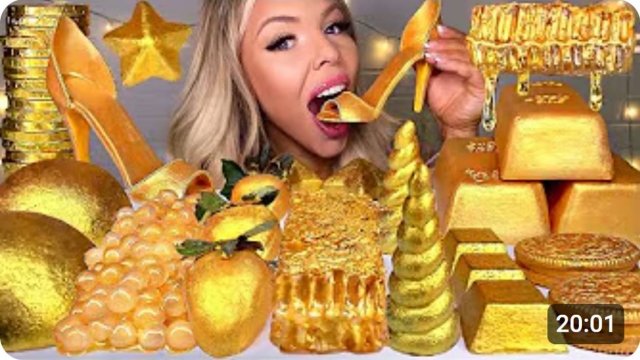 ASMR СЪЕДОБНЫЕ ЗОЛОТЫЕ СЛИТКИ ASMR, 24-КАРАТНЫЕ ЗОЛОТЫЕ СОТЫ, СЪЕДОБНЫЙ СТИЛЕТ, РОГ ЕДИНОРОГА, ЖЕЛЕ