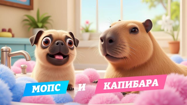 Мопс и капибара. Друзья навсегда 🐶🐾🦫